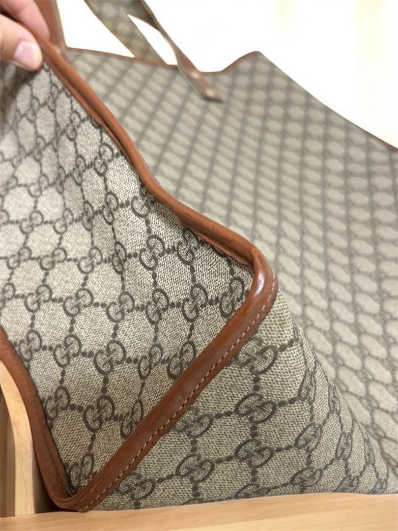 Gucci GG Supreme Web Loop Tote Bag Large Brown Canvas Leather Handle Authentic thumbnail 5