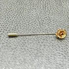 Vintage Stick Pin Flower Rose Gold Tone Hat Lapel Brooch Costume Jewelry 2.75"