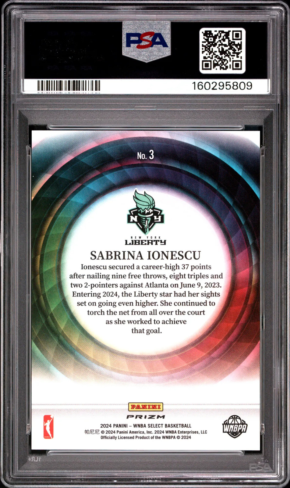 2024 Panini Select WNBA Color Wheel Sabrina Ionescu #3 PSA 10 view 2