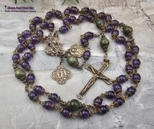 Archangel Michael ,Raphael ,Gabriel Amethyst Jade Heritage Bronze Rosary