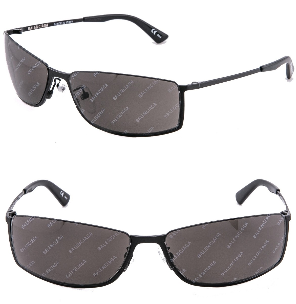 BALENCIAGA BB0094S AGENT Black Silver Logo Print Mirror Wrap 0094