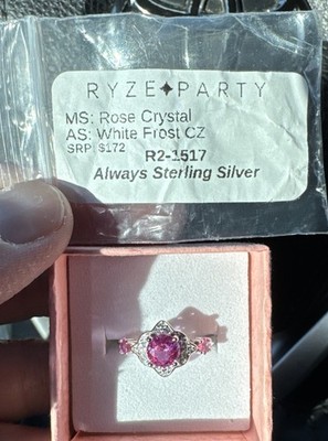 Ryze - Size 6 - Rose Crystal w/ White Frost CZ On Silver Ring