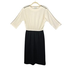 Vintage Leslie Fay Petites Midi Dress Womens Size 8P? Two Tone Cream Black