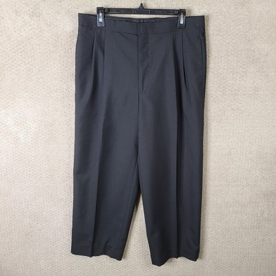 Gerald Austin Pants Mens 35 (34x27) Black Tuxedo Wool Blend Pleated Satin Stripe
