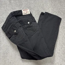 True Religion Black Jeans 34 Section Straight Seat Flap Horseshoe Denim World