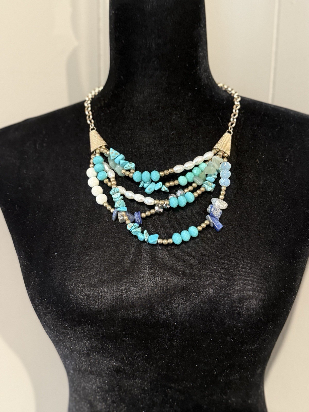 Boho Multistrand Statement Necklace Turquoise Jad… - image 3