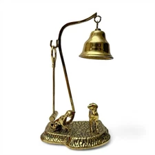 Vintage Brass Rhinestone Eyes Hound Dog Tabletop Dinner Bell & Mallet Hammer