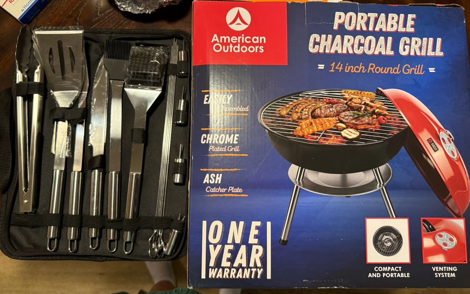 Portable Charcoal Grill Set W/ Accessories for Outdoor Cooking