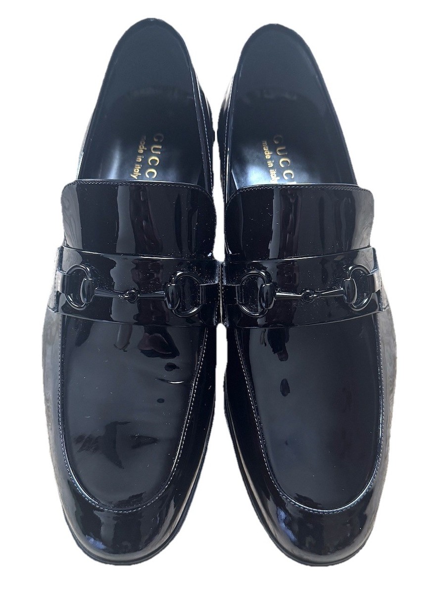 Gucci Glossy Black Vernice Crystal Leather Slip-On Loafers Men\'s Size EU41 US7.5 GUCCI “VERNICE CRYSTAL” Patent Leather Bit Loafers Size US  main image 2
