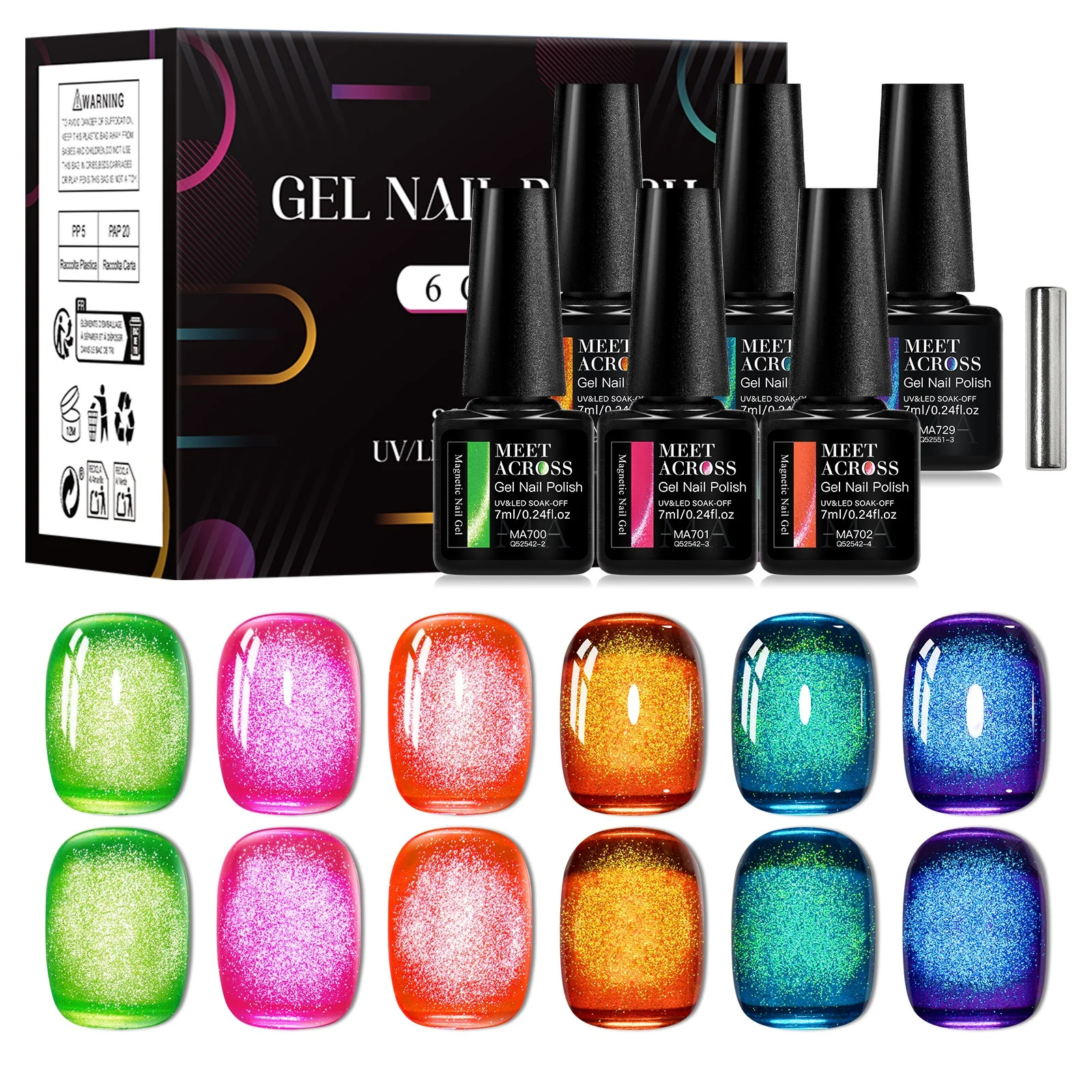 Vernis magnétique chat lot de 6 gels pour ongles ternes et mous