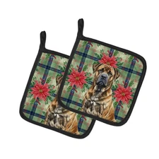 Brindle Boerboel Christmas Poinsettas Pair of Potholders WDK8520PTHD