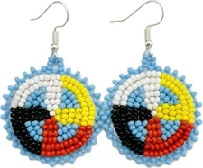 Handcrafted Blue Earrings Four Directions Medicine Wheel