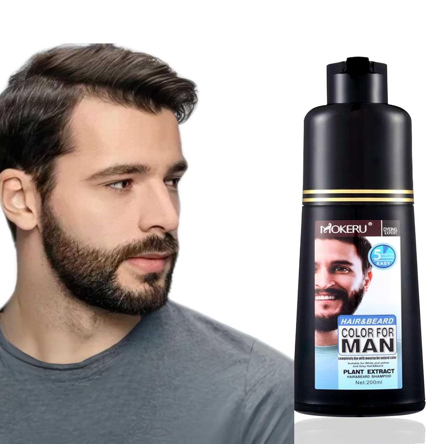 Champ&uacute; Tinte Instant&aacute;neo Negro para Cabello Barba y Bigote