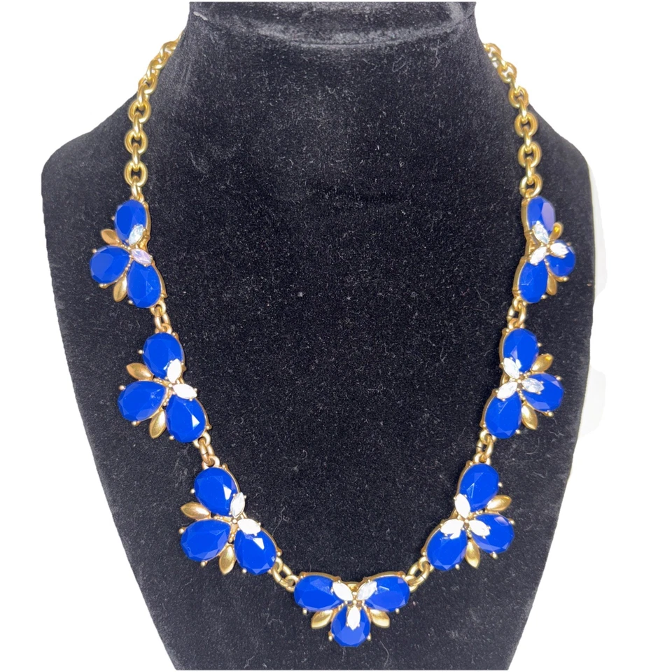 J. Crew синий и золотой заявление ожерелье с белый опал цветной кристалл акценты - Изображение 2 из 4