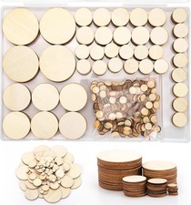 450 Pieces Unfinished Wood Circles for Crafts, 5 Size Wood Rounds Wooden Disc Ci