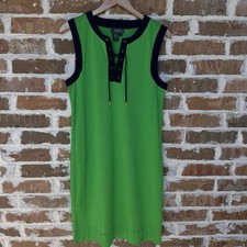 Ralph Lauren Dress Women's Size S Green 100% Cotton Sleeveless Lace Up Summer