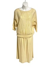 SAVION by Ignacy Feuer Vintage 70s Yellow Knit Skirt And Top Set Size 12