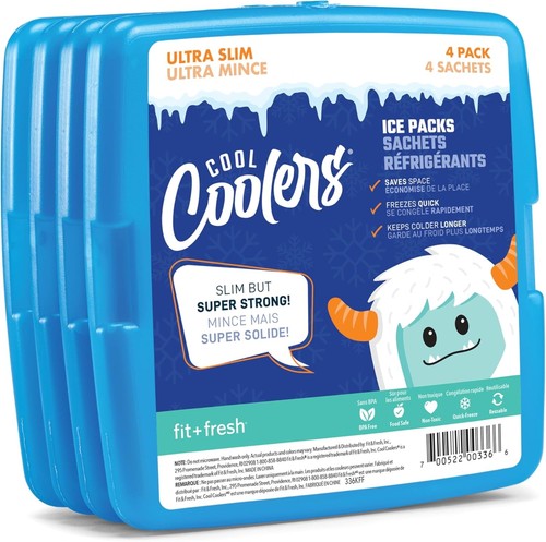 Cool Coolers 4 Pack Slim Ice Packs - Reusable Chillers for Lunch Boxes ...