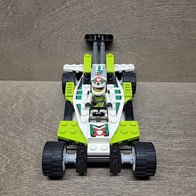 Lego Parts and Pieces Lot - White Green Racecar + Figure from 8898 World Racers