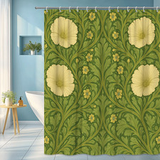 Floral Green Shower Curtain - Elegant Yellow Flowers Design
