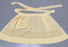 Vintage Yellow Gingham Half Apron Hand Embroidered Cross Stitch Pocket Farmhouse