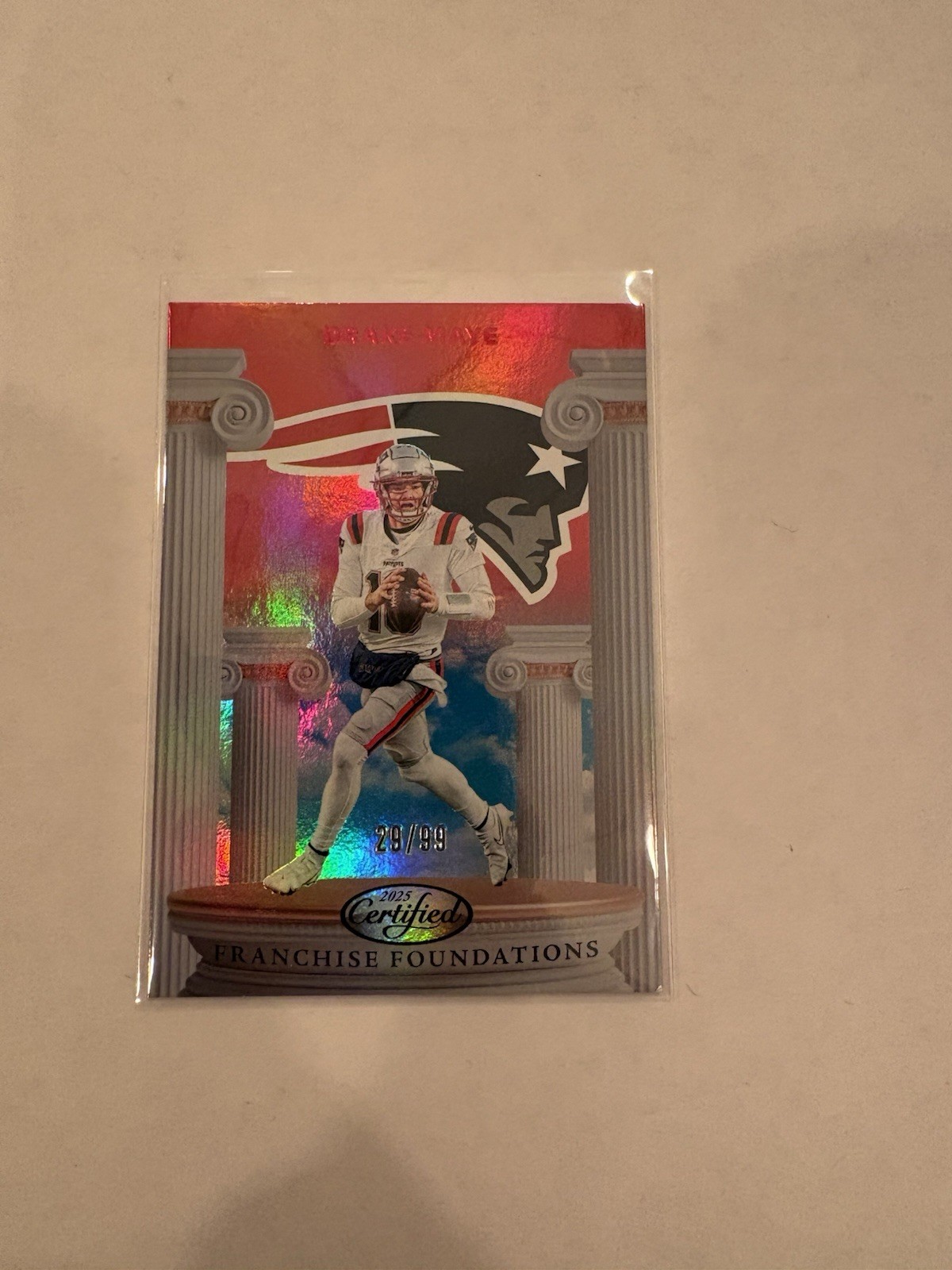 Drake Maye 2025 Panini Certified Franchise Foundations Mirror Red /99 Patriots