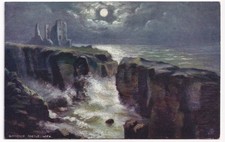 ​Postcard Girnigoe Castle Wick Tuck Oilette Moonlit Seas 6693 Scotland Castle