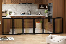 Freestanding Pet Gate for Dogs, Indoor Wooden Dog Gate for House, Extra Wide Fol