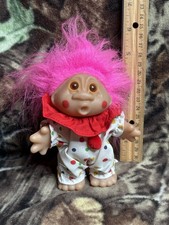 Vintage Dam Adopt A Norfin Troll 5/6 Inch Clown-1986- Pink Hair-Open Oh Face