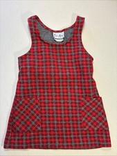 Eve Byer Dress Kids 4 ALine Red Plaid Overall Style Vintage Girls Dress USA made