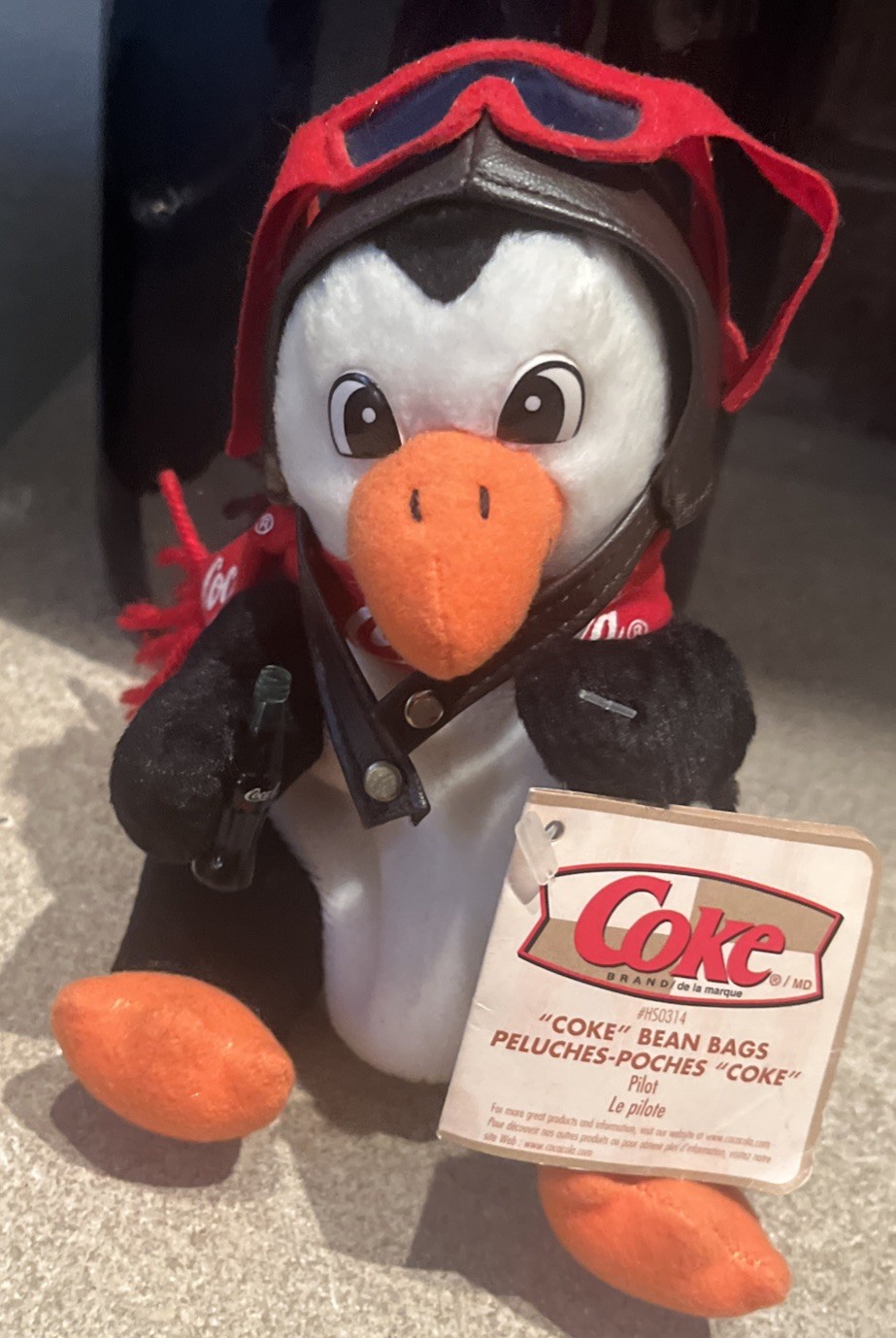 NWT 1999 Coca-Cola Pilot Penguin Plush Bean Bag Stuffed Animal