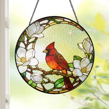 Cardinal Bird Suncatcher Glass Window Hanging Decor Red Bird Art