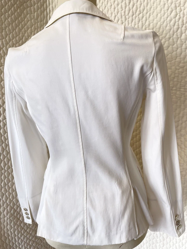 Tory Burch Blazer Women 4 Cotton Flap Pockets Silver Logo Buttons White - Image 2 of 4