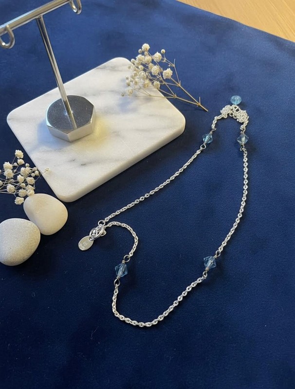 Handmade  Sterling Silver .925 Blue Crystal 10 1/2" Anklet Ankle Bracelet