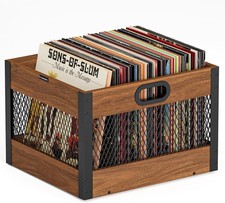 Vinyl Record Storage Crate Wooden LP Record Organizer Holds 60 80 Records