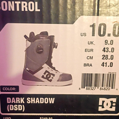 DC Control Men's Snowboard Boots Dual BOA Dark Shadow Size 10.0 ADYO100024