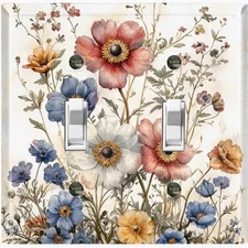 Metal Light Switch Outlet Cover Decorative Wall Plate Rustic Faded Floral FWR142