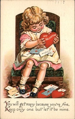 Valentines Little Girl Love Notes Keep Only Mine c1900-20s Vintage Postcard