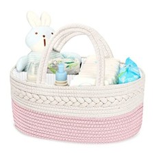 Diaper Caddy for Baby Girl-Cotton Rope Diaper Caddy, Diaper Large A-Pink
