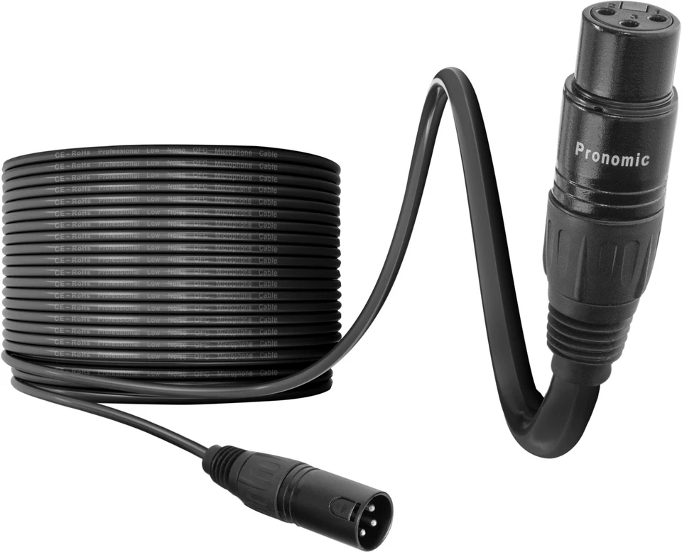 PRONOMIC Profi 100 m XLR Mikrofonkabel mit hochwertigem Stecker und Schirmung in schwarz