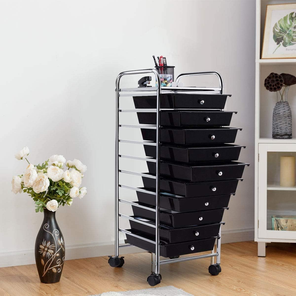 10-Drawer Storage Cart, 10 Drawer Trolley, Rolling Organizer Cart, Scrapbook Pap