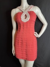 Sherri Hill Coral Beaded Bandage Cocktail Dress sz 6