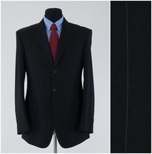 Mens ERMENEGILDO ZEGNA Blazer 40R UK Size Black Wool Sport Coat Striped Jacket