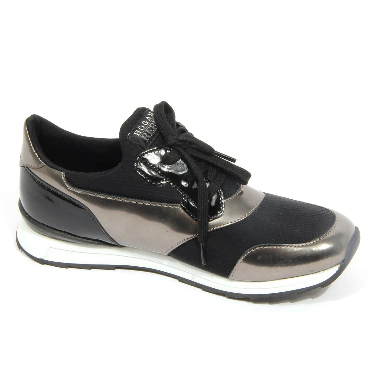 G4148 sneaker bimba girl HOGAN REBEL black grey fabric patent