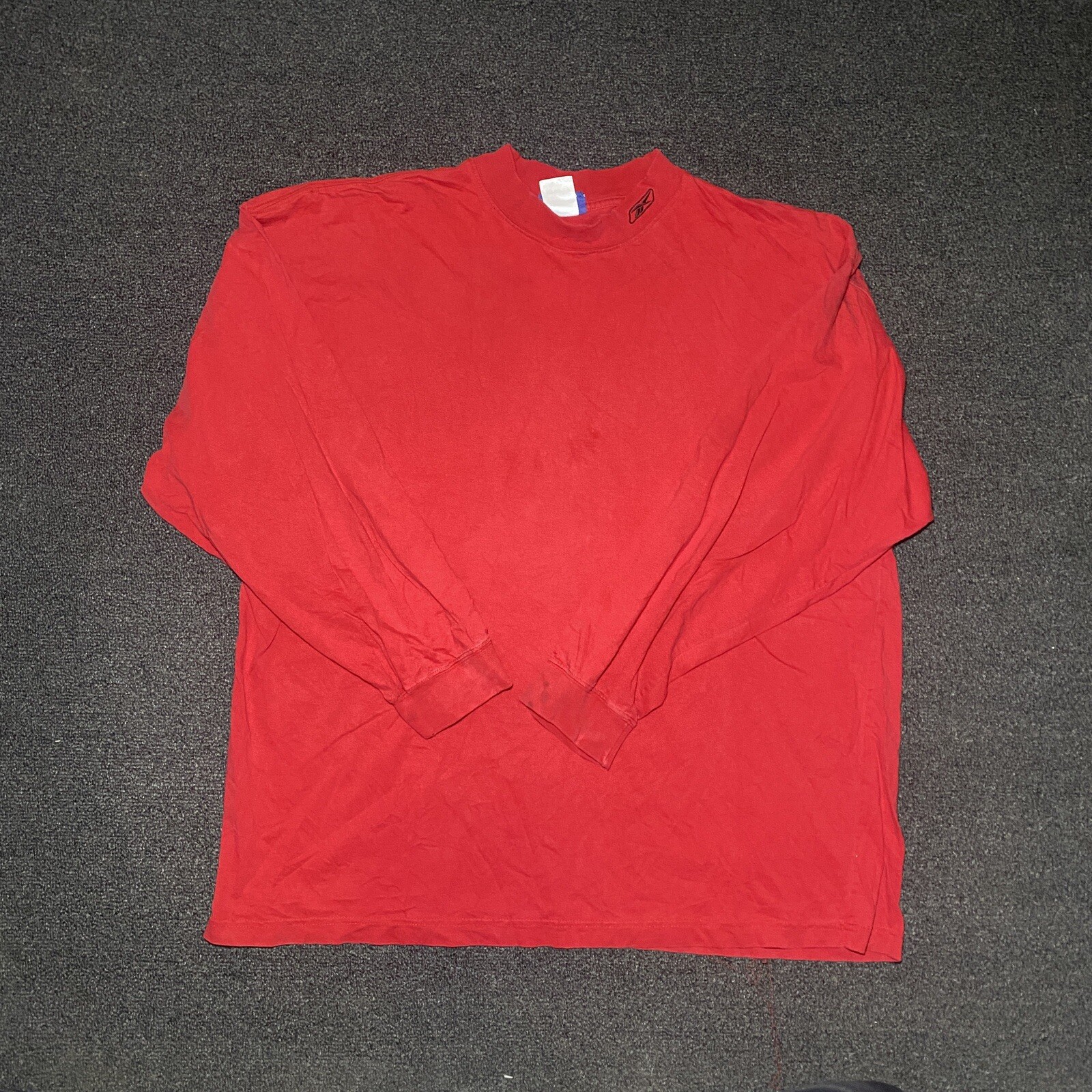 Reebok Vintage Pullover  mock neck Long Sleeve logo red shirt size large
