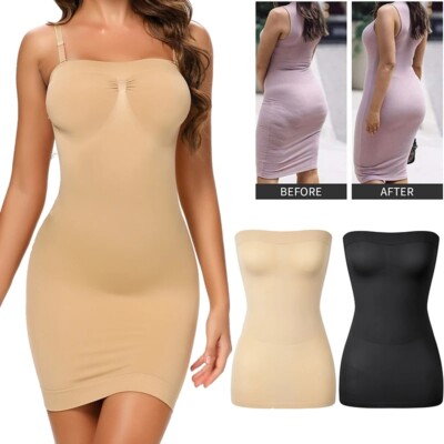 SHAPERX Shapewear Jurk voor Vrouwen Buikcontrole Volledige Slip voor Onder Jurken Naadloze Body Shaper, Beige, S/M
