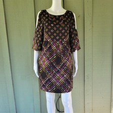 New MISS SIXTY M60 Black Print Cold Shoulder Jewel Dress 4