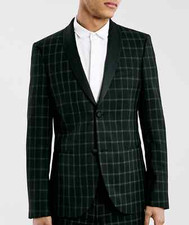 NWT Topman Men's Black Tartan Skinny Fit Tuxedo Jacket Size 38 Retail  280.00