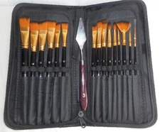 High Quality 16 pcs. Art Paint Brush Kit with Travel Case for Oil/Water Painting