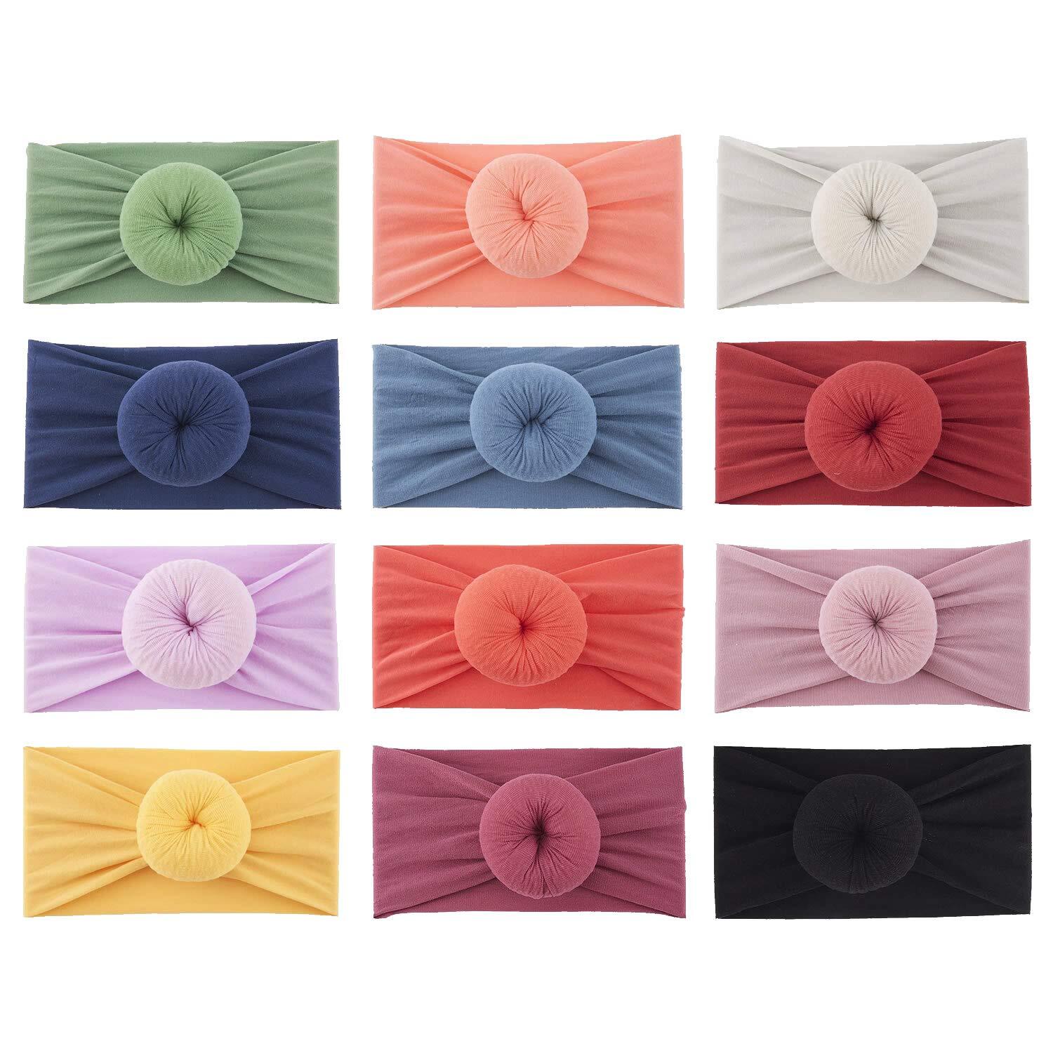 12 PACK Elastic Stretchy Super Soft Donut Top Knot Wide Nylon Headbands Hairb...